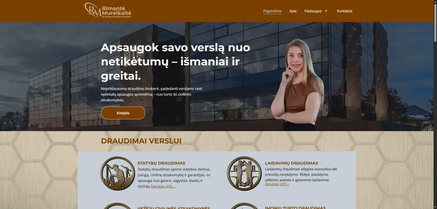 Rimantė Mureikaitė svetainės ekrano kopija