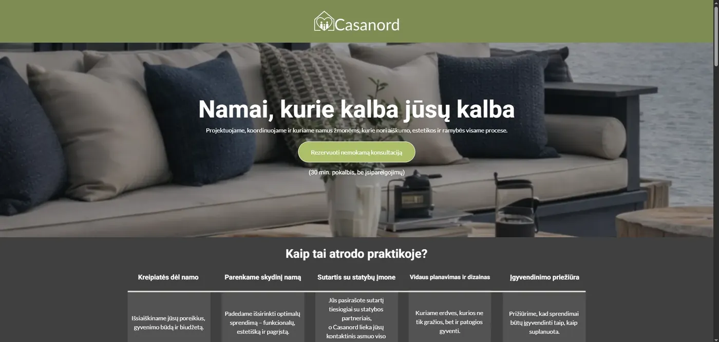 Casanord svetainės ekrano kopija
