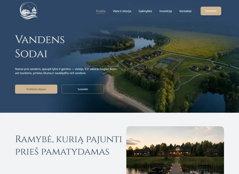 Vandens Sodai svetainės ekrano kopija